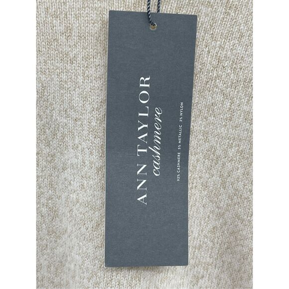 Ann Taylor Sweater Cashmere Women Small Off White Cream Gold Metallic V Neck New - Picture 5 of 13